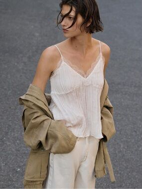 Zara Lace-Trim Light Cream Camisole